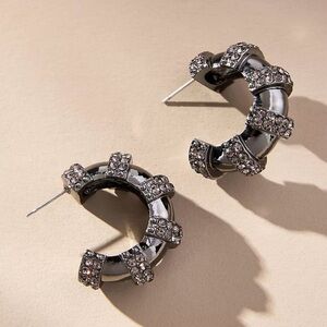 Anthropologie Small Crystal Hoop Earrings Gold